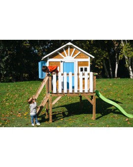 Wooden children's house with Masgames VISBY panels raised 90 cm