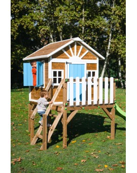 Wooden children's house with Masgames VISBY panels raised 90 cm