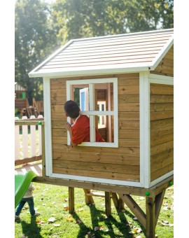 Wooden children's house with Masgames VISBY panels raised 90 cm