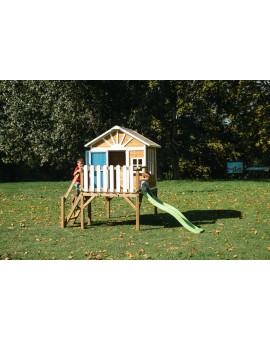 Wooden children's house with Masgames VISBY panels raised 90 cm