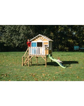 Wooden children's house with Masgames VISBY panels raised 90 cm