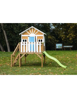 Wooden children's house with Masgames VISBY panels raised 90 cm