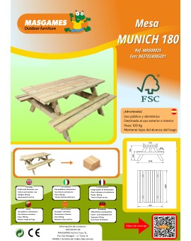MASGAMES MUNICH L Picnc table 180 cm long