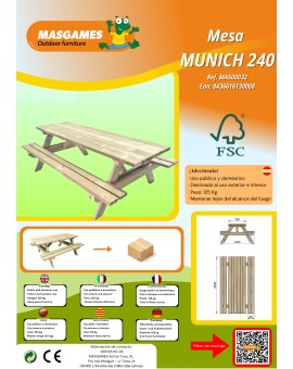 MASGAMES MUNICH XL picnic table 235 cm long