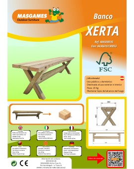 MASGAMES XERTA wooden bench 180 cm