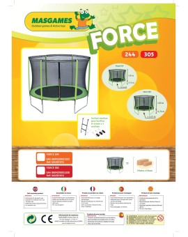 MASGAMES FORCE 244 trampoline with protective net, ladder and anchors