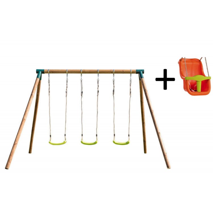 Triple round wood swing Masgames ETNA XL + baby seat