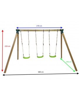 Triple square wood swing Masgames NORI XL + face-to-face seat