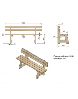 Wooden bench with backrest MASGAMES VIC