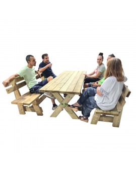 XERTA wooden table with benches with VIC backrest