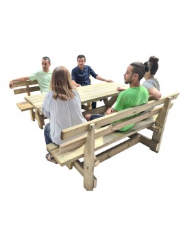 XERTA wooden table with benches with VIC backrest