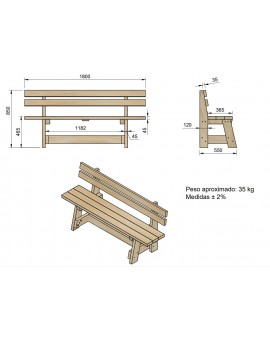 XERTA wooden table with benches with VIC backrest