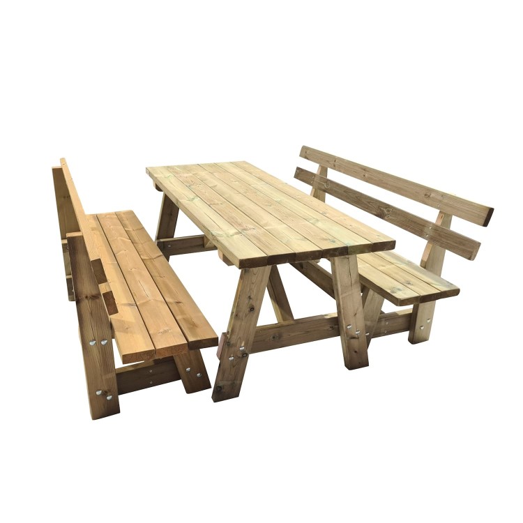 ZURICH wooden table with benches with VIC backrest