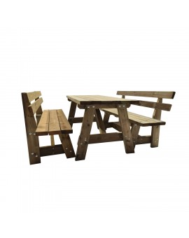 ZURICH wooden table with benches with VIC backrest