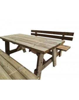 ZURICH wooden table with benches with VIC backrest