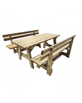 ZURICH wooden table with benches with VIC backrest