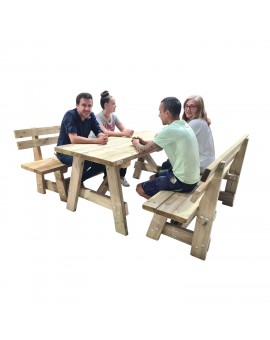 ZURICH wooden table with benches with VIC backrest