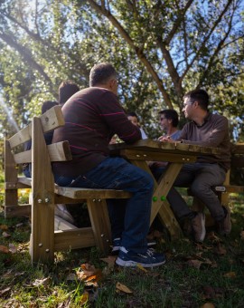 XERTA wooden table with benches with VIC backrest