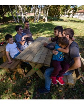 XERTA wooden table with benches with VIC backrest