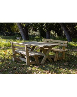 XERTA wooden table with benches with VIC backrest