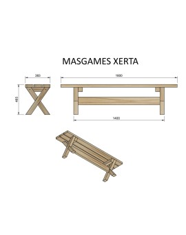 MASGAMES XERTA wooden bench 180 cm