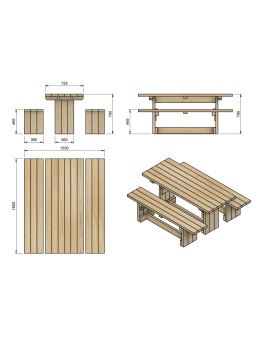 MASGAMES CALELLA picnic table with independent benches.