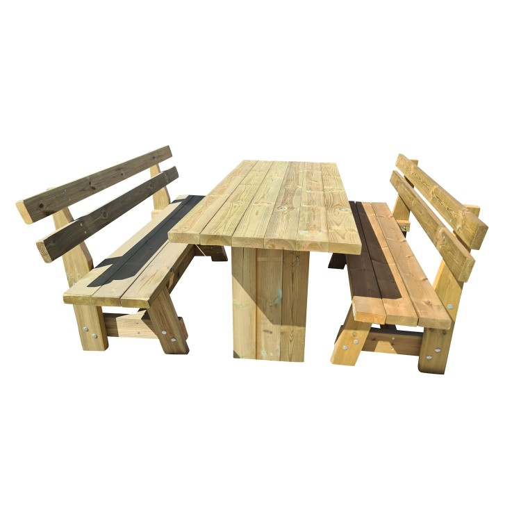 MASGAMES CALELLA outdoor wooden table with benches with MASGAMES VIC backrest