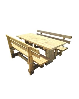 MASGAMES CALELLA outdoor wooden table with benches with MASGAMES VIC backrest