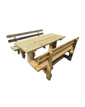 MASGAMES CALELLA outdoor wooden table with benches with MASGAMES VIC backrest