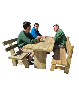 MASGAMES CALELLA outdoor wooden table with benches with MASGAMES VIC backrest