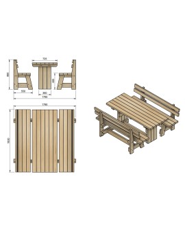 MASGAMES CALELLA outdoor wooden table with benches with MASGAMES VIC backrest