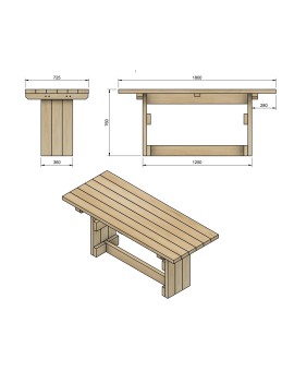 MASGAMES CALELLA outdoor wooden table with benches with MASGAMES VIC backrest