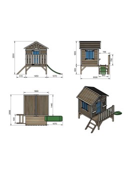 Wooden children's house with Masgames VISBY panels raised 60 cm