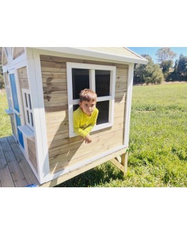 Wooden children's house with Masgames VISBY panels raised 60 cm