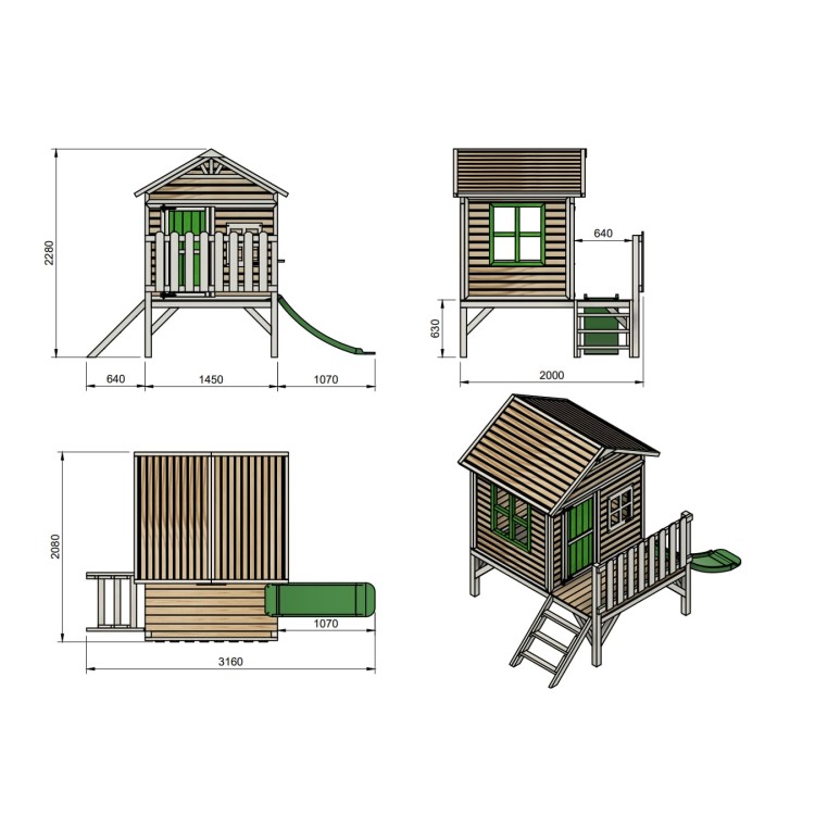 Wooden children's playhouse made of panels Masgames FLAM raised 60 cm