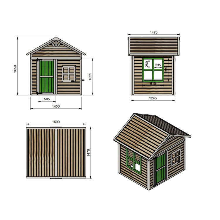 Wooden children's house made of Masgames FLAM panels raised 90 cm