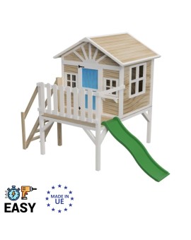 Wooden children's house with Masgames VISBY panels raised 90 cm