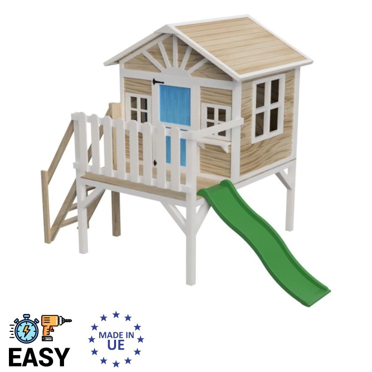 Wooden children's house with Masgames VISBY panels raised 90 cm