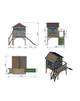 Wooden children's house with Masgames VISBY panels raised 90 cm